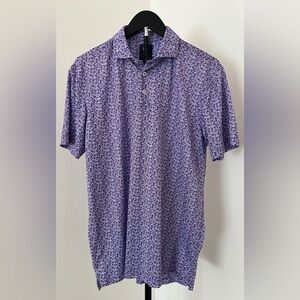 Donald Ross Sport Golf Polo | Purple Floral Print | Performance Shirt | Size M